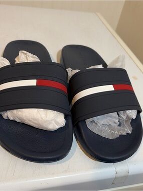 Tommy Hilfiger (ENNIS) Navy Slide Sandals with Red and White Accent